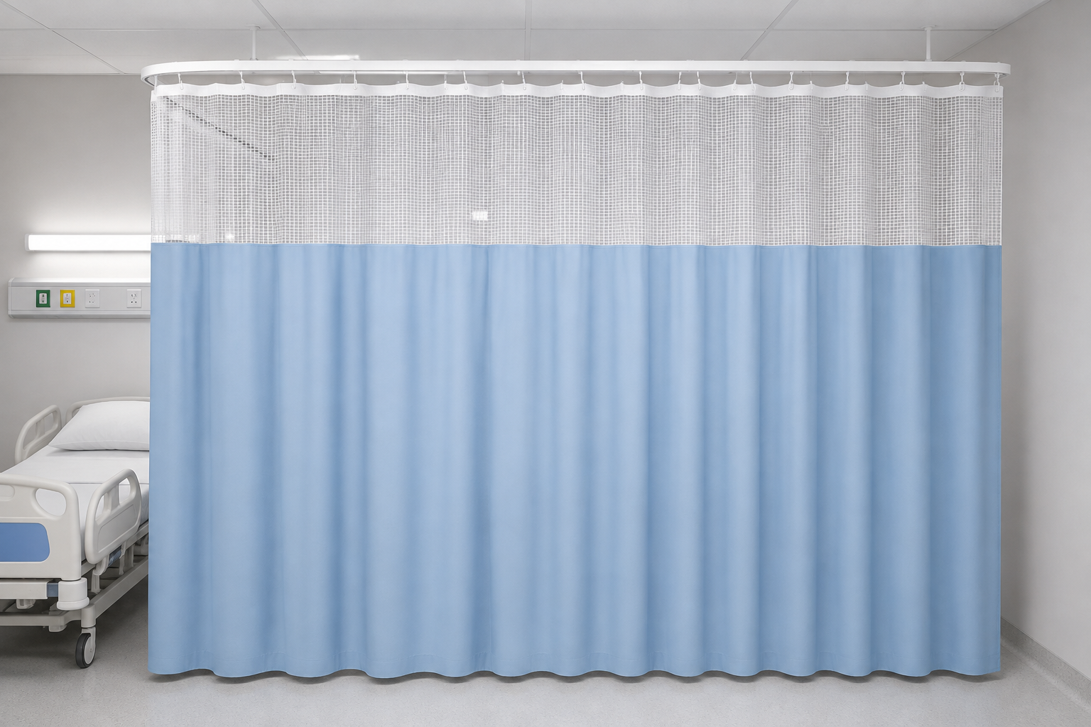 Cortina Antibacterial de movimiento recto - Cortina hospitalaria de privacidad fabricada a la medida de 1 riel recto
