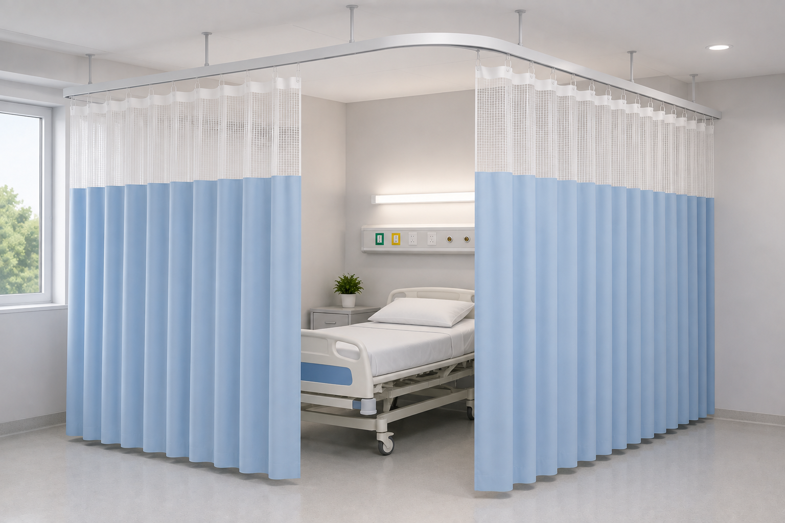 Cortina Antibacterial de 3 Lados - Cortina hospitalaria de privacidad fabricada a la medida de 3 direcciones