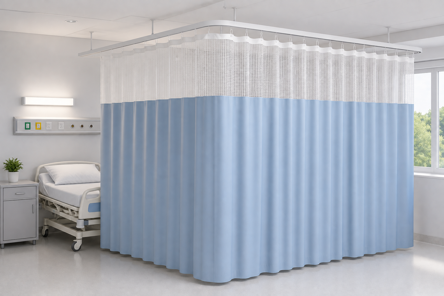 Cortina Antibacterial de 2 Lados - Cortina hospitalaria de privacidad fabricada a la medida de 2 direcciones